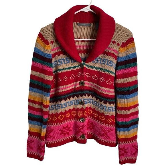 Vtg Liz Claiborne Womens Fair Isle Cardigan M Wool Blend Intarsia Sweater Hygge - Picture 1 of 7